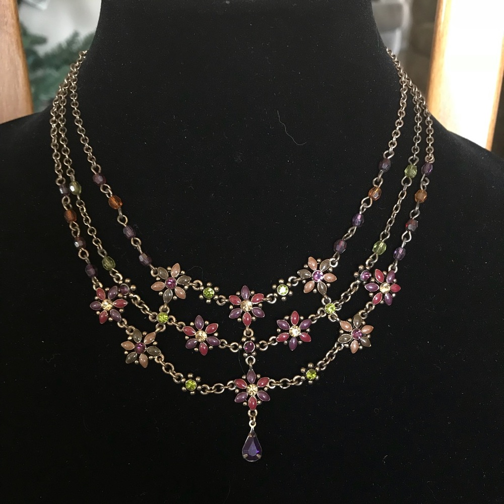 Vintage style Necklace Multi Strand multi color